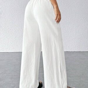 Women's White Linen Wide-Leg Pants